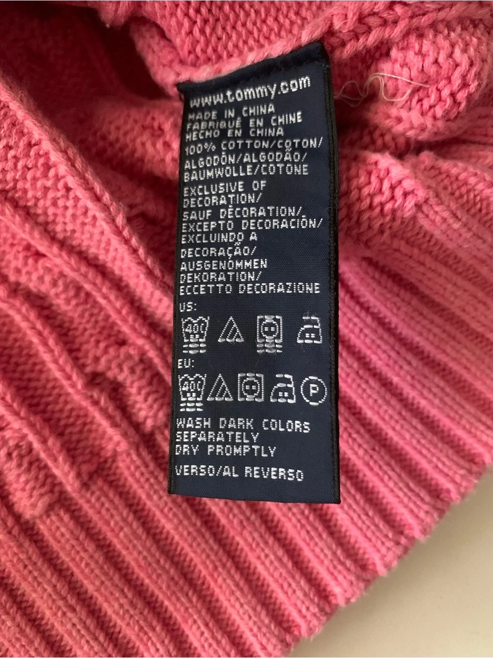 Tommy Hilfiger Sweater Women Pink Cable Knit V-Neck Long Sleeve Size XXL